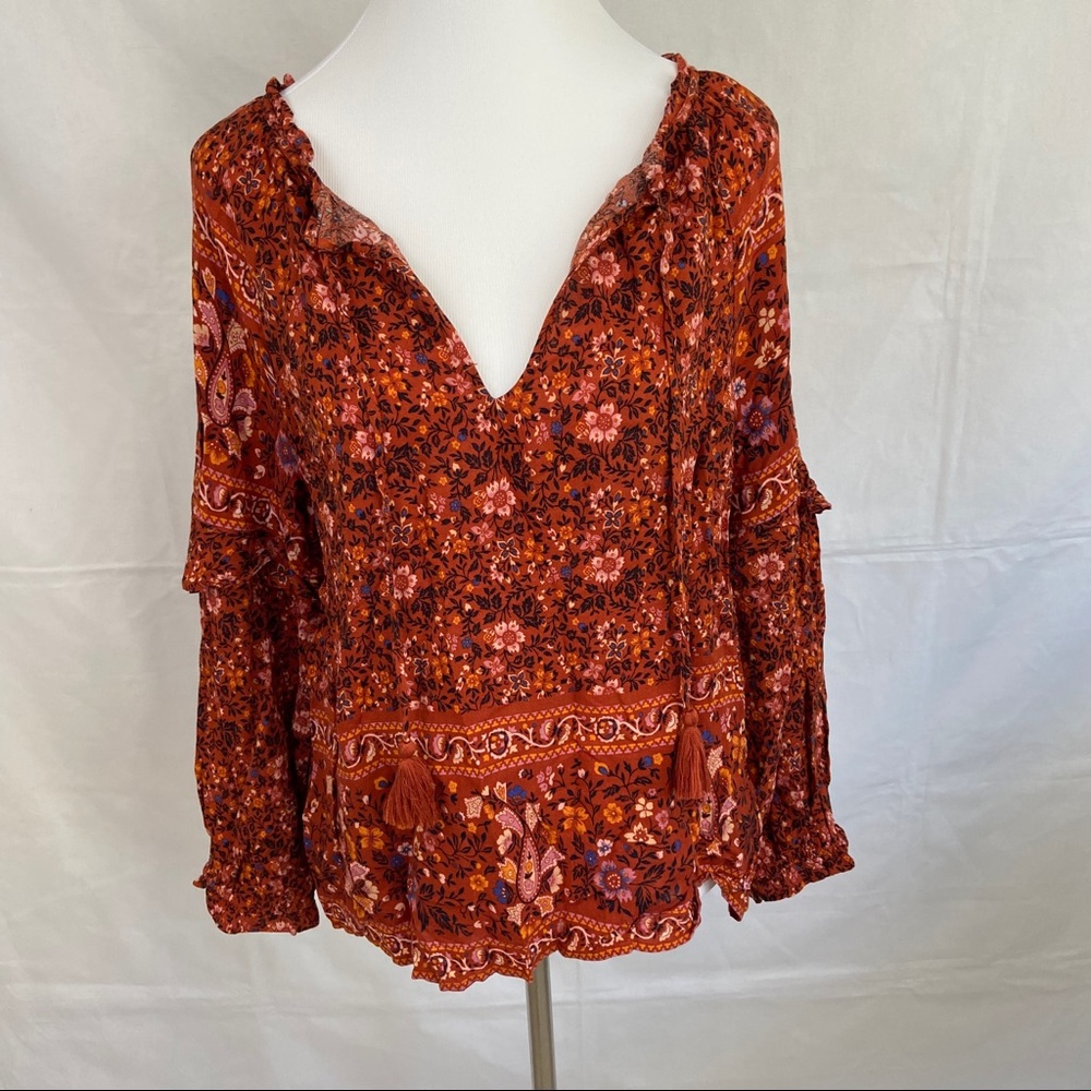 NWT American Eagle Orange Rust Floral Boho Top